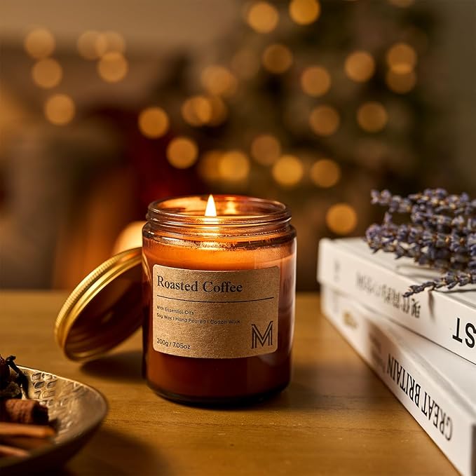 M&SENSE Roasted Coffee Candles for Home Scented Aromatherapy Candle Gift Set for Women and Men,7.05oz Soy Wax Long Lasting Amber Jar Candles Gift for Birthday Housewarming Mother's Valentine Day - Bloomnest