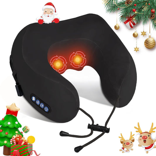 Electric Neck Massager,Portable Heated Kneading Massage Cushion Pillow,Rechargeable Shoulder Neck U-Shaped Massage Shiatsu,for Pain Relief at Home,Car,Office,Travel(Black)