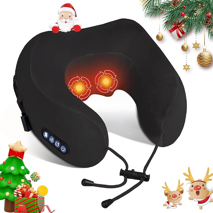 Electric Neck Massager,Portable Heated Kneading Massage Cushion Pillow,Rechargeable Shoulder Neck U-Shaped Massage Shiatsu,for Pain Relief at Home,Car,Office,Travel(Black) - Bloomnest