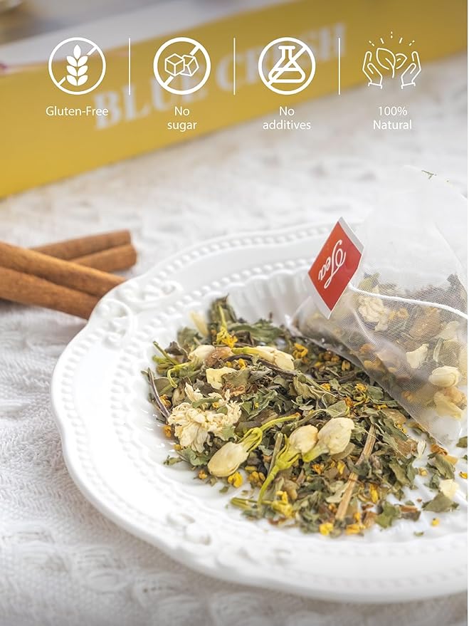 TeeLux Mint Jasmine Tea, 3g/bag, Mint with Jasmine, Lily, Osmanthus, Chrysanthemum, Fresh & Refreshing Flavor, Caffeine Free, 30 Count - Bloomnest