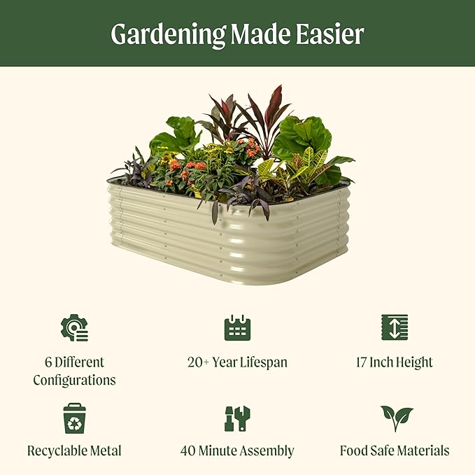 Vego garden Aluzinc Raised Garden Bed Kits, 17" Tall 6 in 1 Modular Metal Raised Planter Bed for Vegetables Flowers Patio Ground Planter Box, Terra Cotta - Bloomnest