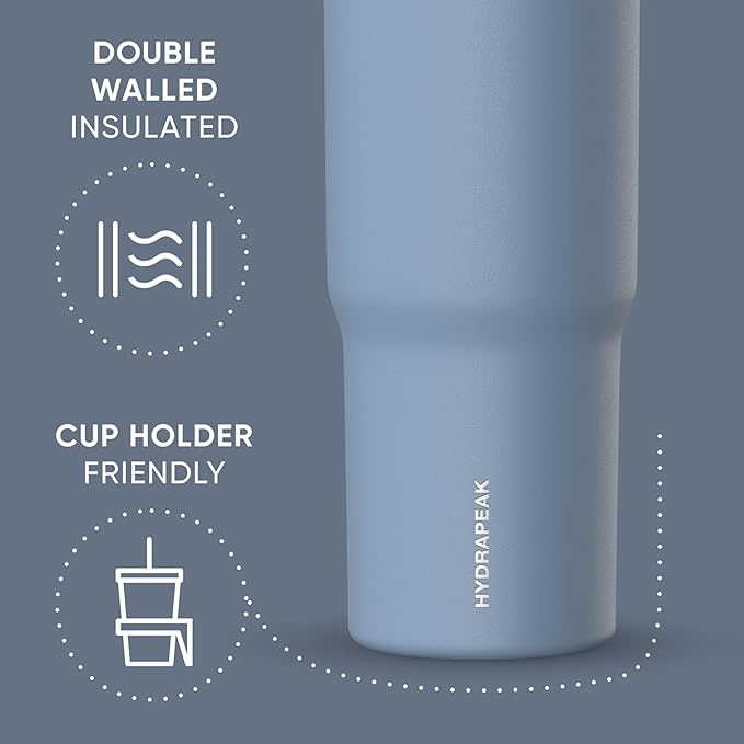 Hydrapeak Nomad 32 oz Tumbler with Handle and Straw Lid, Leakproof, Double Insulated, 32oz Cup Stainless Steel (Modern Blue) - Bloomnest