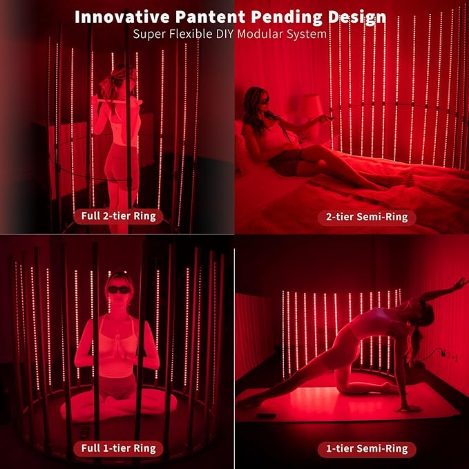 360° Full Ring Red Light Therapy Lamp, Full Body Infrared Light 660nm+850nm (2x850+1x660) for Face & Body, Head-to-Toe Coverage, Stable Frame MicroENE