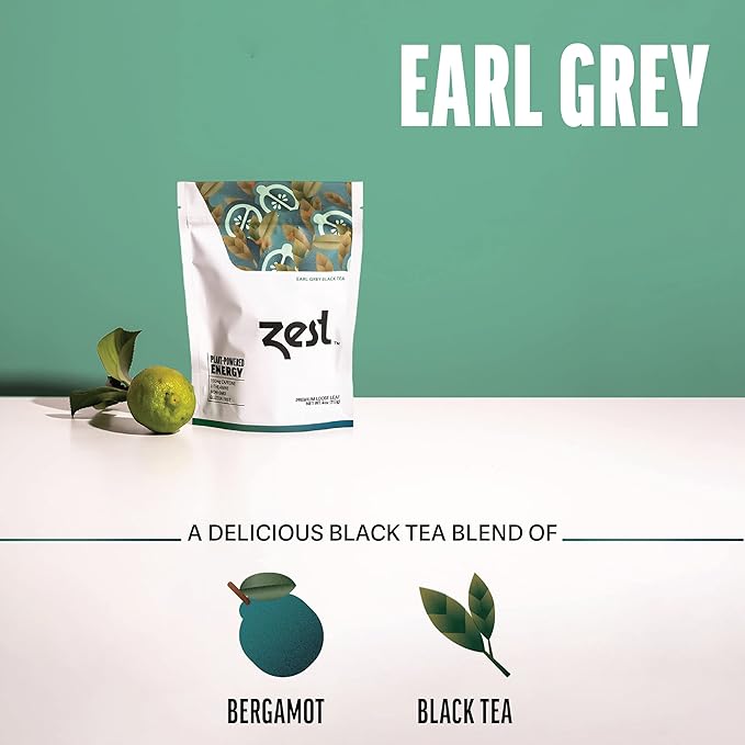 Zest 150mg High Caffeine Energy Loose Leaf Blend - Earl Grey Black Tea - 4 Oz - Hot or Iced - All Natural Strong Flavored Healthy Coffee Alternative Highly Caffeinated Substitute - Perfect for Keto - Bloomnest