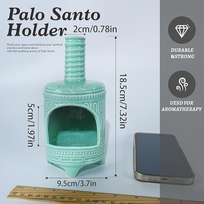 Light Green Palo Santo Burner Holder-Mini Chiminea Smudging Bowl for Palo Santo Sticks, Sage Smudge Sticks&Cone Incense Burning–Zen Decor for Energy Cleansing Unique Gift for Friends & Family - Bloomnest