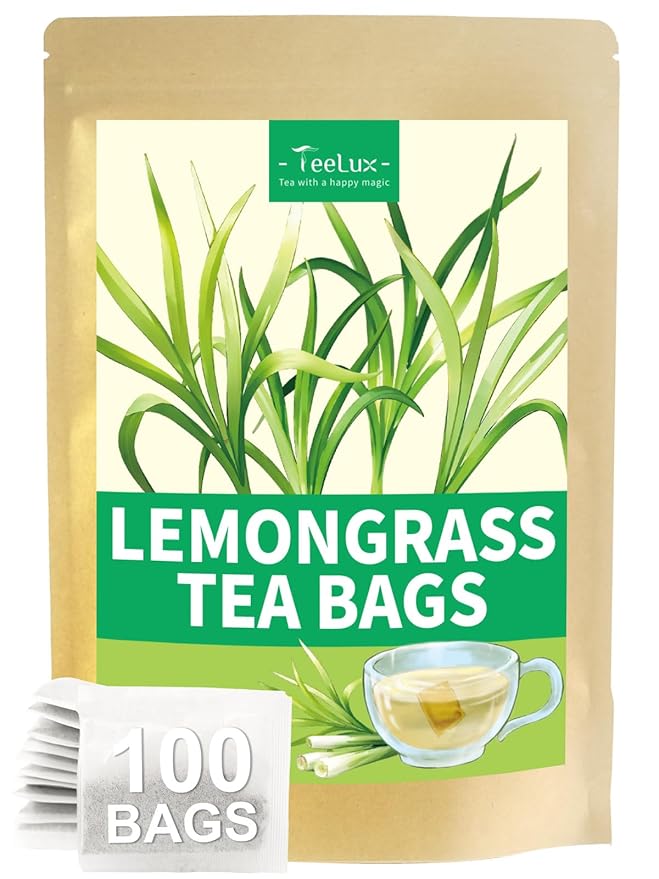 TeeLux Lemongrass Tea Bags, Pure & Natural Lemongrass Herbal Tea, Refreshing & Smooth Taste, Caffeine Free, 100 Count - Bloomnest