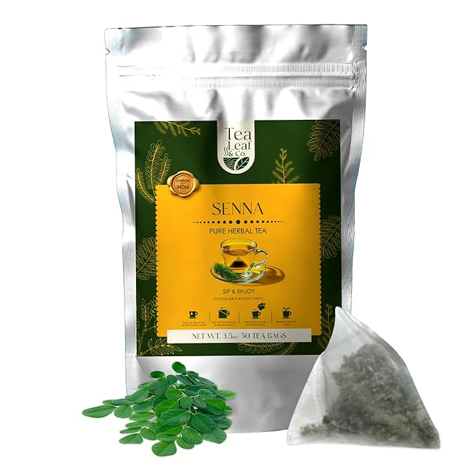 Tealeaf & Co. Senna Tea Blended with Fresh Herbs - Pure Herbal Tea Bags with Senna Leaves Extract - Flavored Herbal Blend - Low Caffeine - Gluten Free - 50 Teabags - Bloomnest