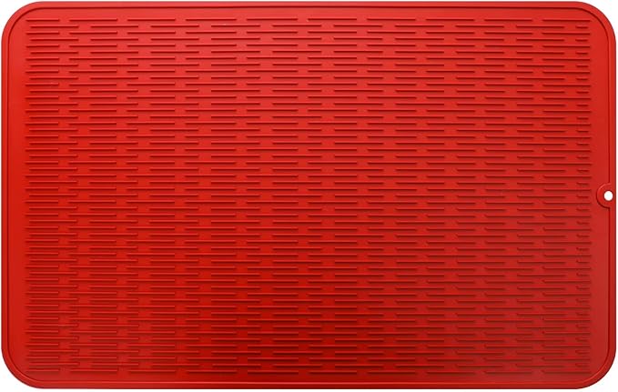 Silicone Dish Drying Mat for Multiple Usage,Easy clean,Eco-friendly,Heat-resistant Silicone Mat for Kitchen Counter or Sink,Refrigerator or Drawer Liner Red 3XL 28 inches x 18 inches - Bloomnest