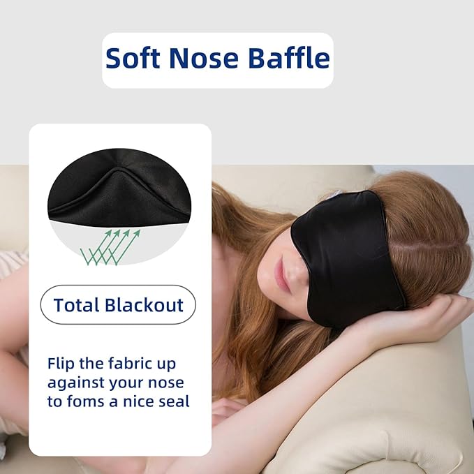 ALASKA BEAR Sleep Mask 2 Straps, Mulberry Silk, Twin Thin Elastic Bands Stay Put All Night, Smooth Eye Mask Two Adjustable Head Strings and Nose Baffle - Bloomnest