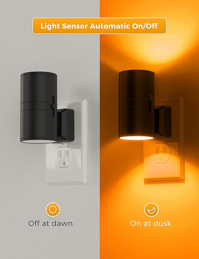 L LOHAS LED Night Light, Amber Nightlight, Dimmable Night Light, Light Sensor, Yellow Nightlight, 0-100LM, Sleep Light for Kids, Soft & Warm Light for Bedroom, Bathroom, 2 Pack - Bloomnest