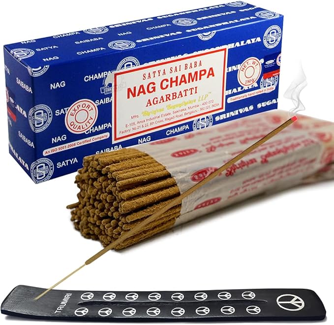 TRUMIRI Incense Stick Holder Bundle with Satya Sai Baba Nagchampa 250g Bulk Incense Sticks Nag Champa Agarbatti - Pack of 1 (Approx 250 Insence-Sticks) - Bloomnest