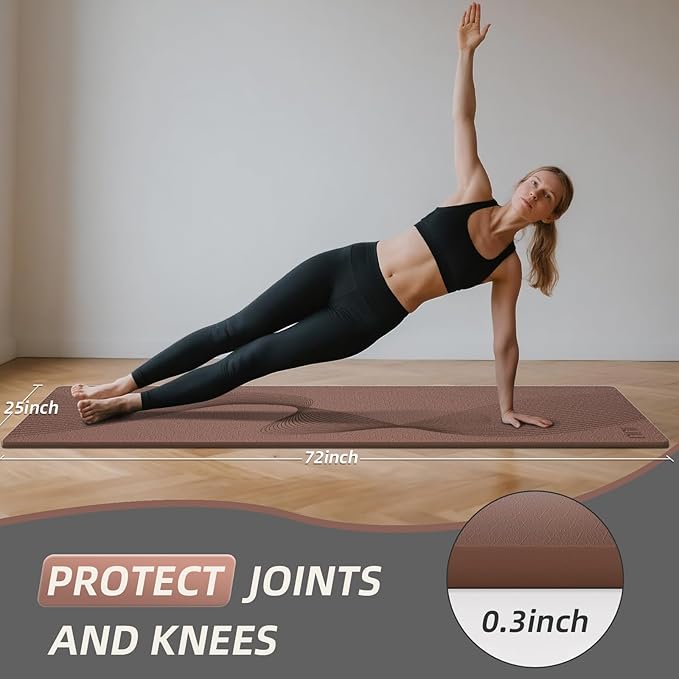 ILILI Yoga Mat, 72x25×0.3 Inch, Non-Slip, TPE Exercise Mat, Tear-Resistant, Fitness Yoga Mat with Carrying Strap, Ideal for Yoga, Pilates, Home Workouts, Stretching & All Fitness Routines