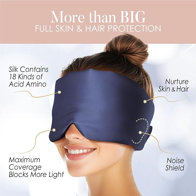 LULUSILK Reversible Mulberry Silk Sleep Mask for Women and Men, Adjustable Real Silk Eye Mask for Sleeping, Navy Blue and Black, Pack of 1 - Bloomnest