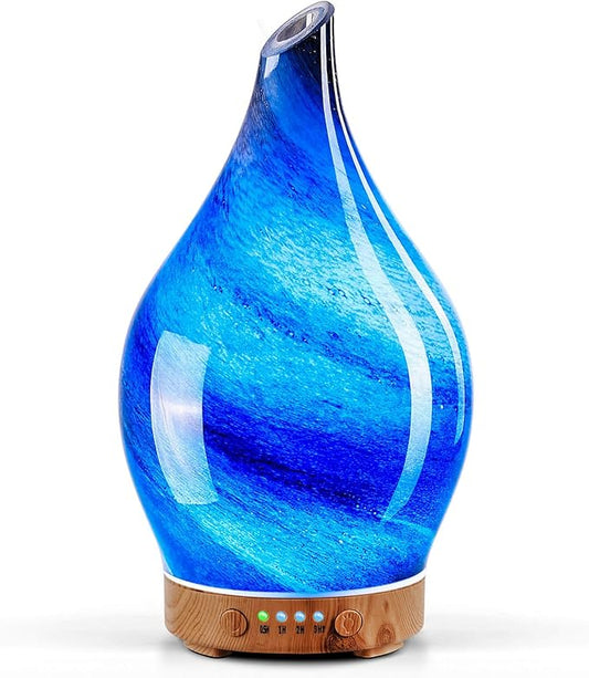 Porseme 150ml Essential Oil Diffuser Glass Color Changing Aroma Air Diffusers Aromatherapy Ultrasonic Cool Mist Humidifier 6 Running Hours Waterless Auto-Off for Sleeping Yoga Office Spa (Galaxy) - Bloomnest