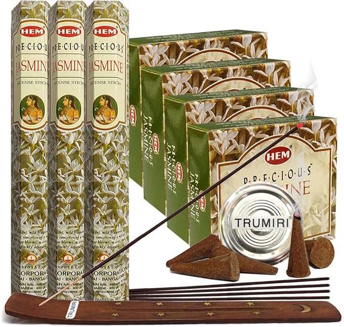 Jasmine Incense Sticks and Cone Incense Holder Variety Pack Bundle insence insense insienso TRUMIRI