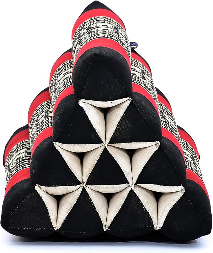 Leewadee Triangle Cushion – Comfortable Backrest for TV or Reading, Incline Pillow for Relaxing Made of Kapok, 20 x 13 x 13 inches, Black Red - Bloomnest