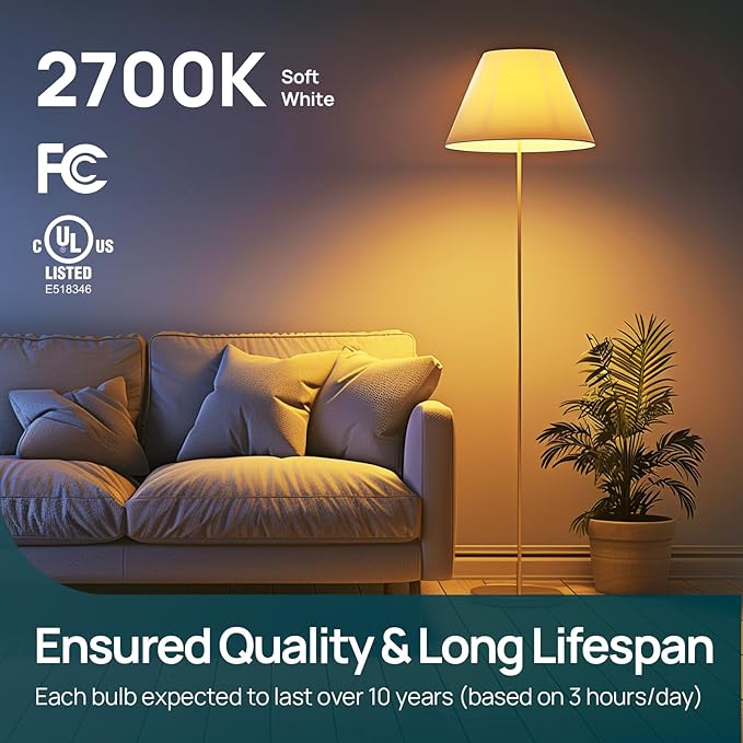 Linkind A19 LED Light Bulbs Dimmable, 60W Equivalent, 2700K Soft White LED Light Bulbs, High CRI90, 9W Energy Efficient 800 Lumens, E26 Base, UL Listed, Lighting for Bedroom Living Room, 6 Packs - Bloomnest