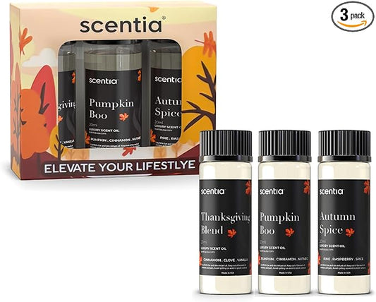 Scentia Fall Essential Oils for Diffuser with 3 Cozy Scents: Autumn Spice, Thanksgiving Blend & Pumpkin Boo - 20ml Aromatherapy Oils for Home, Candles & DIY - Perfect Fall Gift - Bloomnest