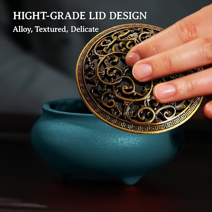 Coil Incense Burner， Ceramic Cone Incense Burner Holder Suitable for Incense/Cone/Coil/Stick, Sage, Mosquito Incense, and Charcoal. Incense Holder+Fireproof Cotton Inside. - Bloomnest
