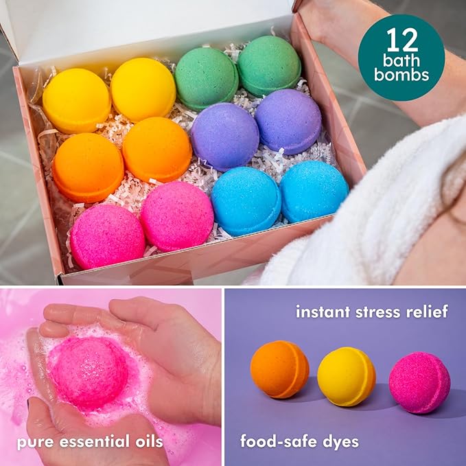 Natural Bath Bombs for Women & Men – Handmade in USA Gift Set with Essential Oils, Shea Butter & Epsom Salt – Non Toxic Spa Bath Bombs for Sensitive Skin – Anovina Relaxation Gift - Bloomnest