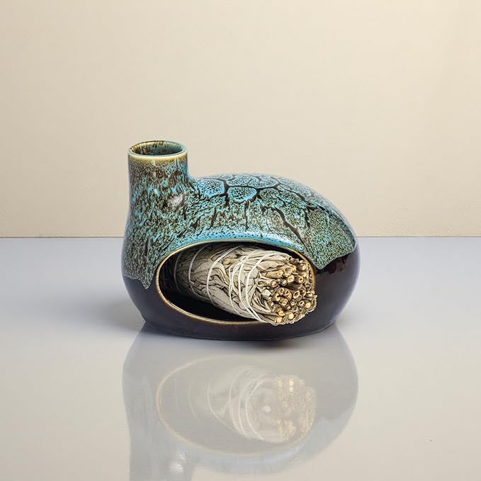 Palo Santo Holder Ceramic Incense Burner for Palo Santo Sticks, Cone and Sage Burning, Mini Chiminea Incense Burner Holder for Yoga Spa Aromatherapy Meditation, Home Office Decor (Color1) - Bloomnest