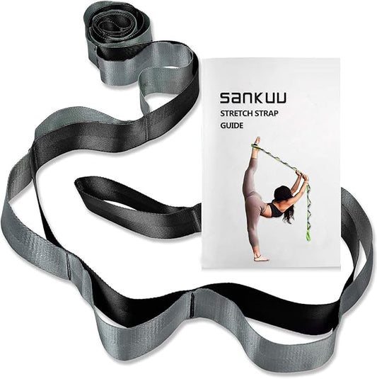 SANKUU Yoga Straps Stretching Strap with 12 Loops Workout Poster, Straps for Stretching Physical Therapy Equipment Long Stretch Out Bands for Exercise, Pilates and Gymnastics for Women Men - Bloomnest