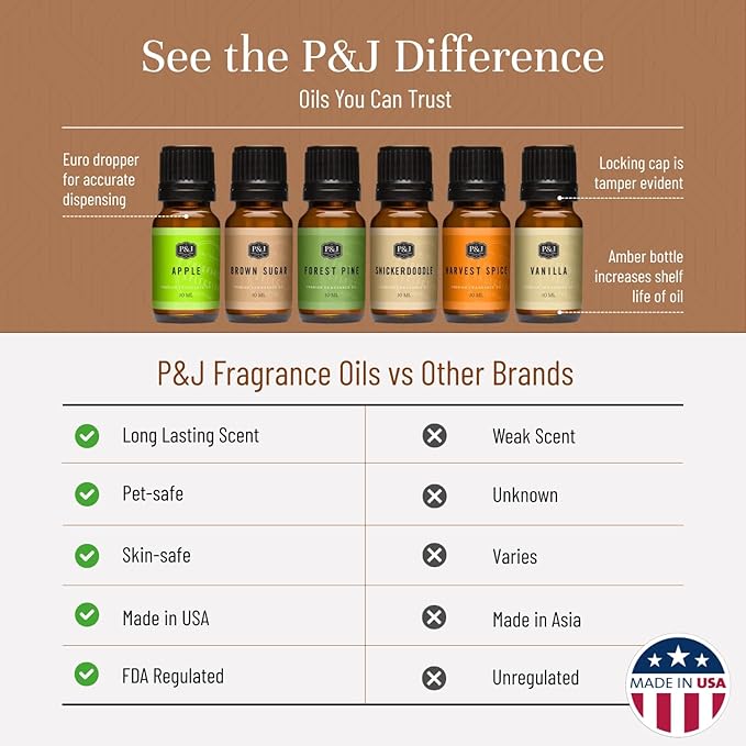 P&J Fragrance Oil Autumn Set | Brown Sugar, Apple, Harvest Spice, Vanilla, Forest Pine, and Snickerdoodle Candle Scents for Candle Making, Freshie, Soap Making Supplies, Diffuser Oil Scents - Bloomnest