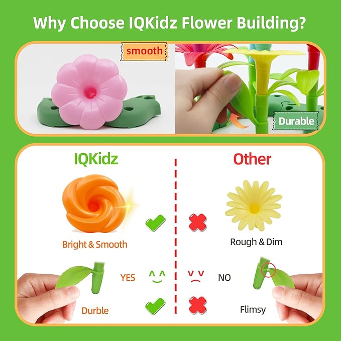 3-6 Years Old Toddler Toys - Flower Garden Building Toy with Insect Pegs, Educational Activity Gifts for Girls Preschool-Kindergarten, 153Pcs STEM Stacking Pretend Play Set - Bloomnest