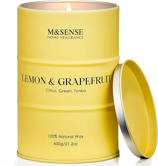 M&SENSE Lemon Candle Large for Home Scented, Lemon Soy Candles 21.2oz 120 Hour Slow Burning, Highly Scented Limoncello Grapefruit Citrus Candles for Bathroom, Fresh Smelling Candle - Bloomnest