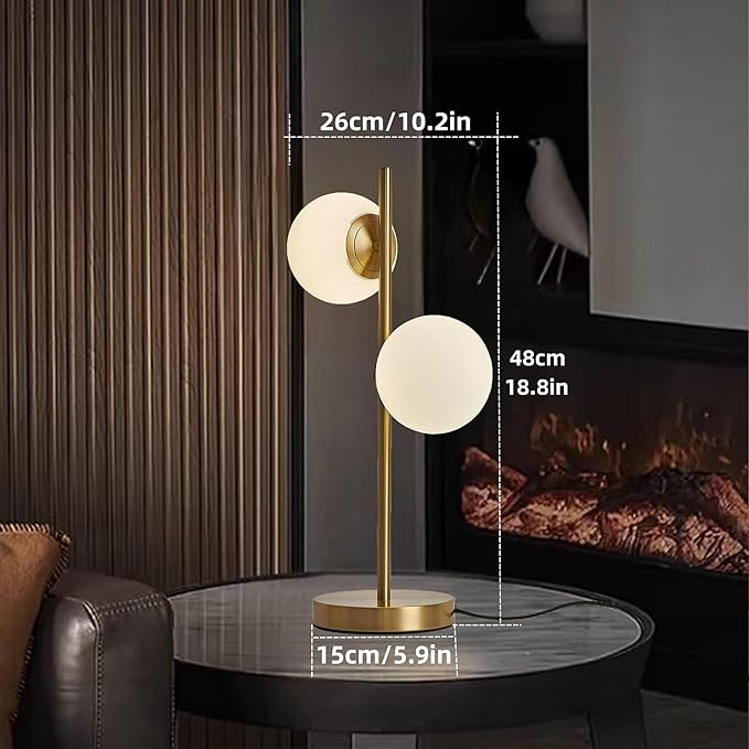 Mid Century Table Lamp Modern Globe Table Lamp for Bedroom, Gold Nightstand Light for Offices Contemporary Living Room Decor 2 LED Globe Lights - Bloomnest