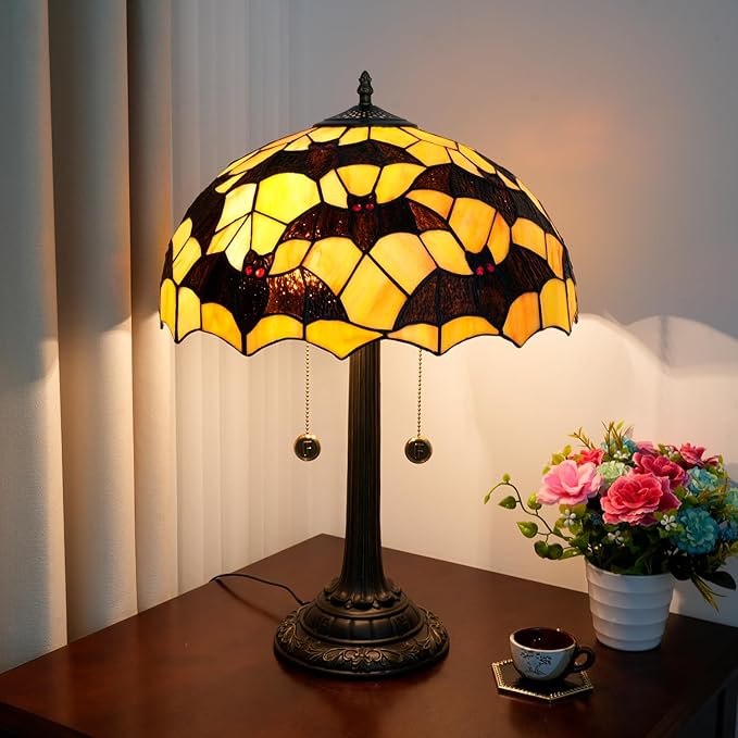 Tiffany Table Lamp Black Bat Design Stained Glass Lamp 16 inch Handmade Large Desk Light Antique Beside Reading Lamp for Home Living Room Bedroom Office - Bloomnest