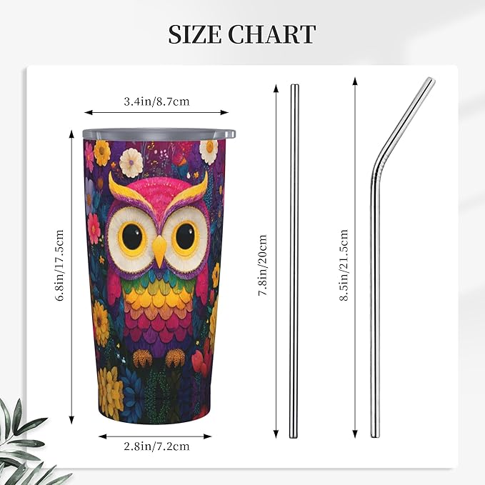 Owl Tumbler with Lid and Straw 20 oz Stainless Steel Cup Insulated Tumbler Coffee Mug for Home Office or Car Christmas Birthday Gifts - Bloomnest