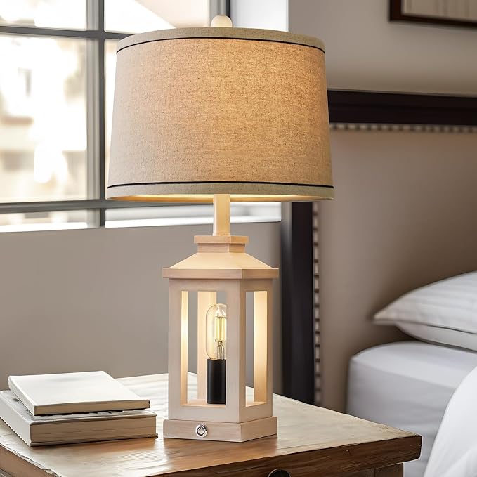 23.75" Retro Farmhouse USB C+A Ports Table Lamp Set of 2 with 3 Way Dimmable Touch Control White Nightlight Vintage Modern Lamp for Living Room Bedroom with 2 Light Sources - Bloomnest