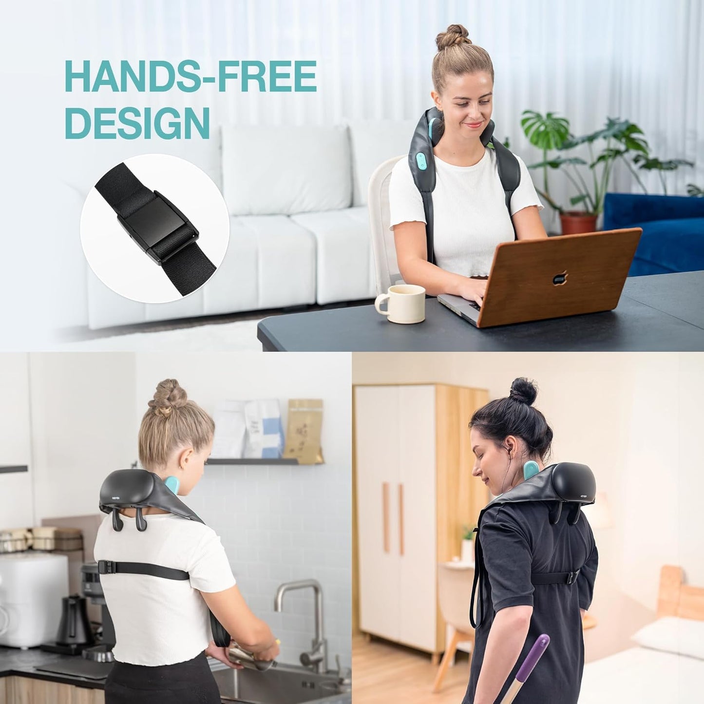 Neck and Shoulder Massager with Heat, Cordless Shiatsu 4D Kneading Massage, Massage Pillow for Neck, Back, Leg, Gifts for Women, Men (Black)