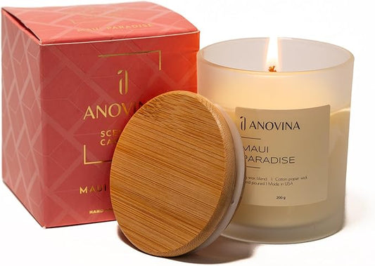 Anovina Maui Paradise Hawaii Candle for Home Scented – Hawaiian Gifts for Women – Natural Soy Wax Blend, 60 Hours Burn – Tropical Citrus, Fruity & Green Notes with Jasmine & Guava - Bloomnest