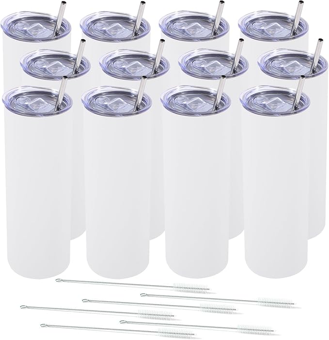 Dongni Skinny Tumbler with Lid 20 oz Stainless Steel Vacuum Insulated Double Wall Travel Coffee Water Tumblers Cup (White 12pack) - Bloomnest