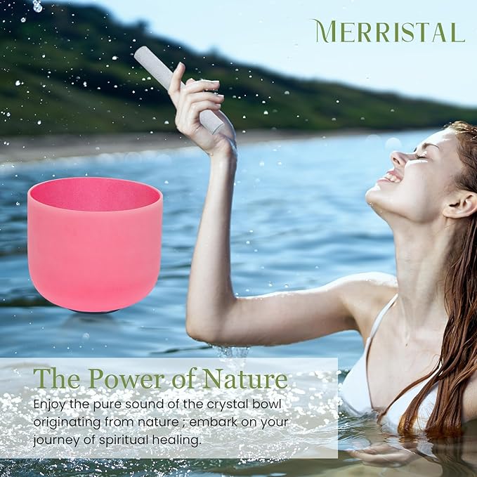 432HZ 8 Inchs C Note Red Frosted Crystal Singing Bowl for Meditation Healing Yoga Chakra Quartz Crystal Sound Bowls with Heavy Duty Carry Case and Rubber Mallet,Suede Striker,O-rings - Bloomnest
