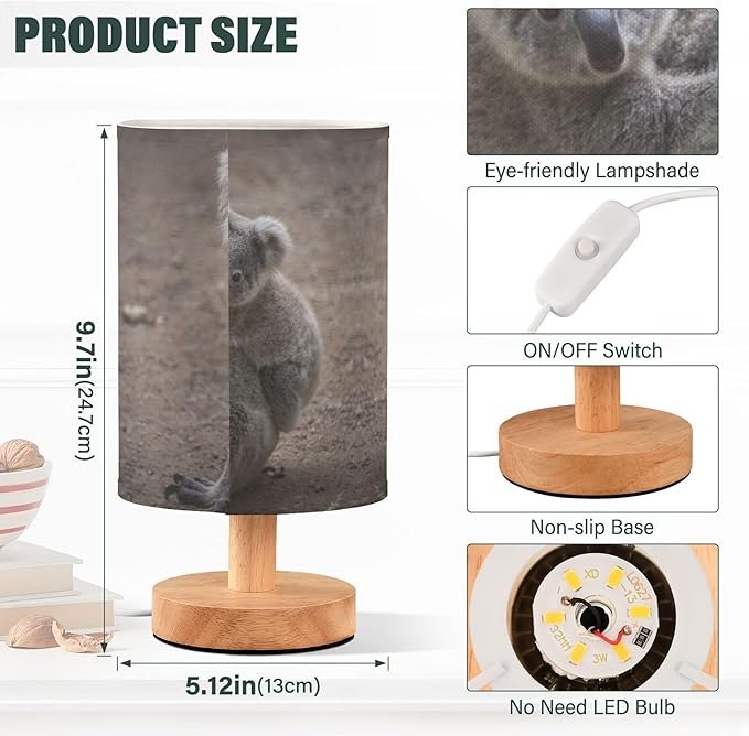 Table Lamp Cute Koala Bear and Mom Nightstand Lamp with Wood Base Fabric Lamp Shade Bedside Desk Lamp for Living Room Bedroom Kids Room Office - Bloomnest