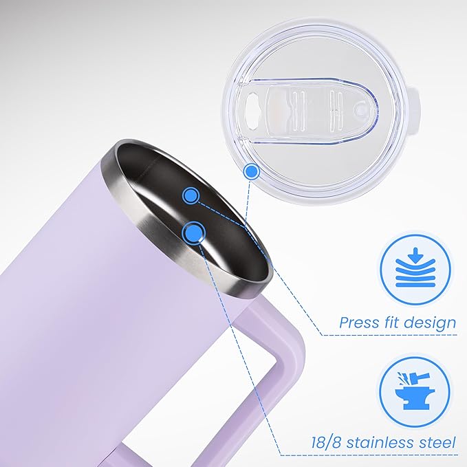 DOMICARE 40 oz Tumbler with Handle and Straw, Stainless Steel Tumbler with Lid and Straw, Reusable Vacuum Insulated Cup, Travel Coffee Mug, Lavender, 4Pack - Bloomnest