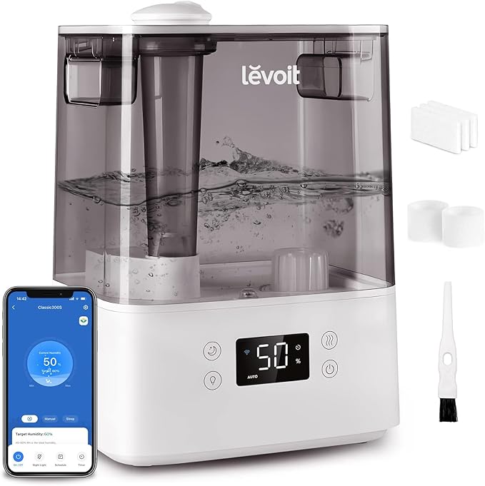 LEVOIT Humidifiers for Bedroom Large Room Home, (6L) Cool Mist Top Fill Essential Oil Diffuser for Baby & Plants, Smart App & Voice Control, Rapid Humidification & Auto Mode - Quiet Sleep Mode, Gray - Bloomnest
