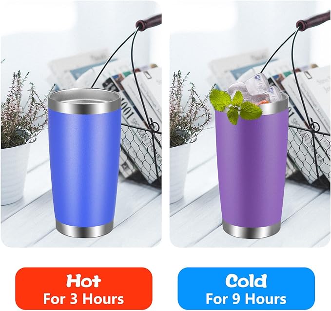 VEGOND 20oz Tumbler with Lid and Straw Stainless Steel Tumbler Cup Bulk Vacuum Insulated Double Wall Travel Coffee Mug Powder Coated Coffee Cup(Purple 6 Pack) - Bloomnest