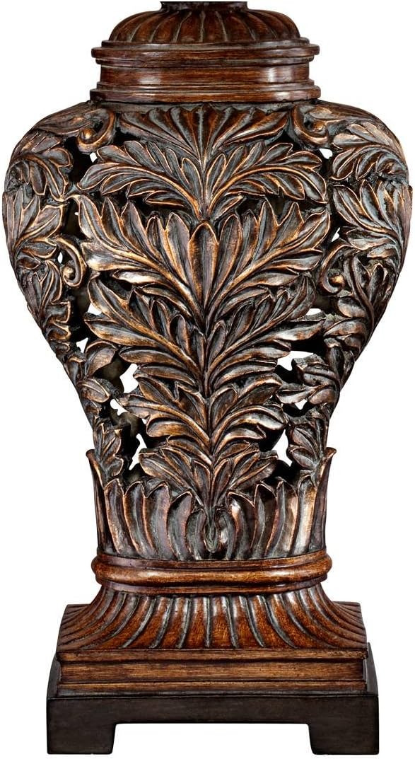 Barnes and Ivy Leafwork Vase 32 1/2" Tall Large Traditional End Table Lamp Brown Wood Finish Single Tan Rectangular Shade Living Room Bedroom Bedside Nightstand House Office Home Reading Kitchen - Bloomnest