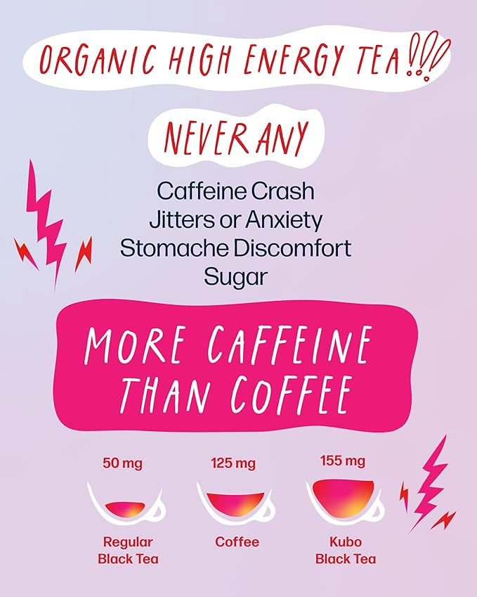 Kubo Tea Energize Yerba Mate Green Tea - Organic High Caffeine Energy Blend - 20 Pyramid Tea Bags (140mg Caffeine each) - Healthy Sugar Free Coffee Substitute for Hot and Iced Drinks - Biodegradable - Bloomnest