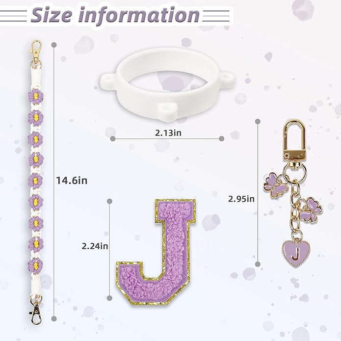 Compatible with Owala Water Bottle Accessories, Cute Letter Charm Set with Boho Handle Strap, Monogram Sticker, Silicone Ring, Keychain Decoration, for FreeSip 24 32 40oz, Owala Kids, Tumbler Gift SITKOL