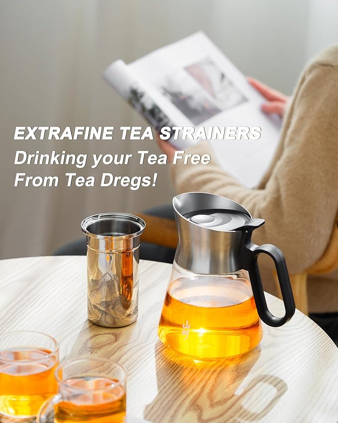 ZENS Design Glass Teapot with Infuser with 2 Cups, 23oz Small Loose Leaf Steeper Pot with Stainless Steel Spout for Hot Tea Diffusers, Oval Handle Clear Tea Infusers Pot for Tea Lovers Gifts - Bloomnest