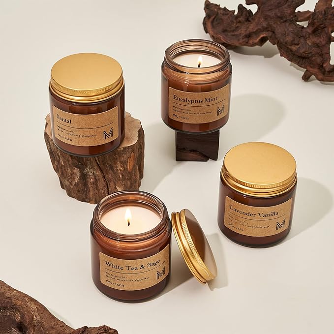 4 Pack Candles for Home Scented Aromatherapy Candle Gift Set for Women Soy Wax Long Lasting Amber Jar Candles Gift for Birthday Housewarming Mother's Valentine Day - Bloomnest