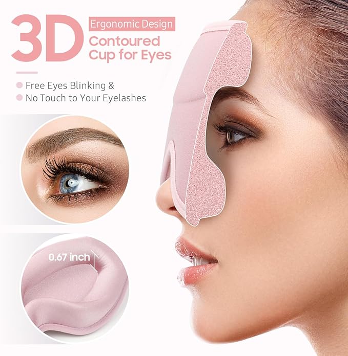 Sleep Mask, Premium Eye Mask for Sleeping, Total Blackout, Super Soft Comfort, Adjustable Fit, Upgraded 3D Ergonomic Designed Sleeping Mask for Home, Office, Travel, Meditation, Yoga, Pink - Bloomnest