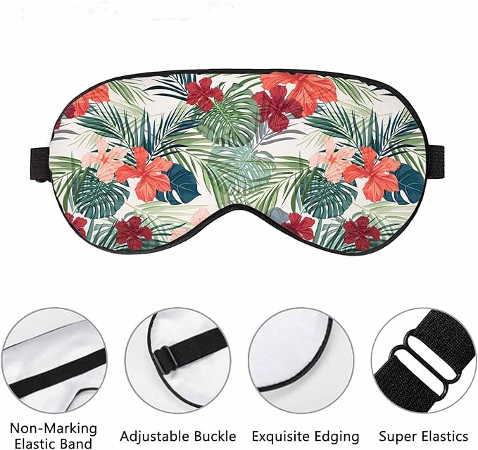 Tropical Plants Sleep Eye Mask Summer Colorful Hawaiian Hibiscus Flowers Men Women Sleep Mask with Adjustable Strap Eye Cover Eye Shade for Travel, Nap,Meditation - Bloomnest