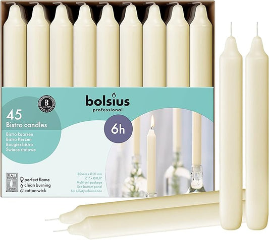 BOLSIUS Ivory Household Candles Bulk Pack 45 Count - Unscented Dripless 7 Inch Dinner Candlesticks - 6+ Hours Burn Time - Premium European Quality - Consistent Smokeless Flame - 100% Cotton Wick - Bloomnest