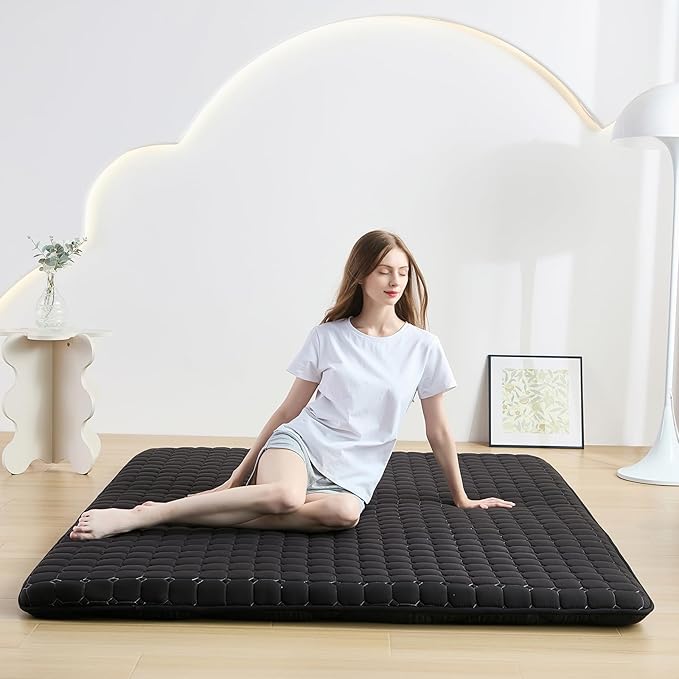 Japanese Floor Mattress Full, Anti-Slip Japanese Futon Foldable Tatami Mat for Guests, Black - Bloomnest
